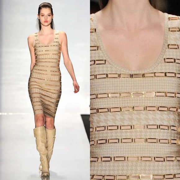 Herve Leger Corie hardware-embellished houndstooth print dress size extra small